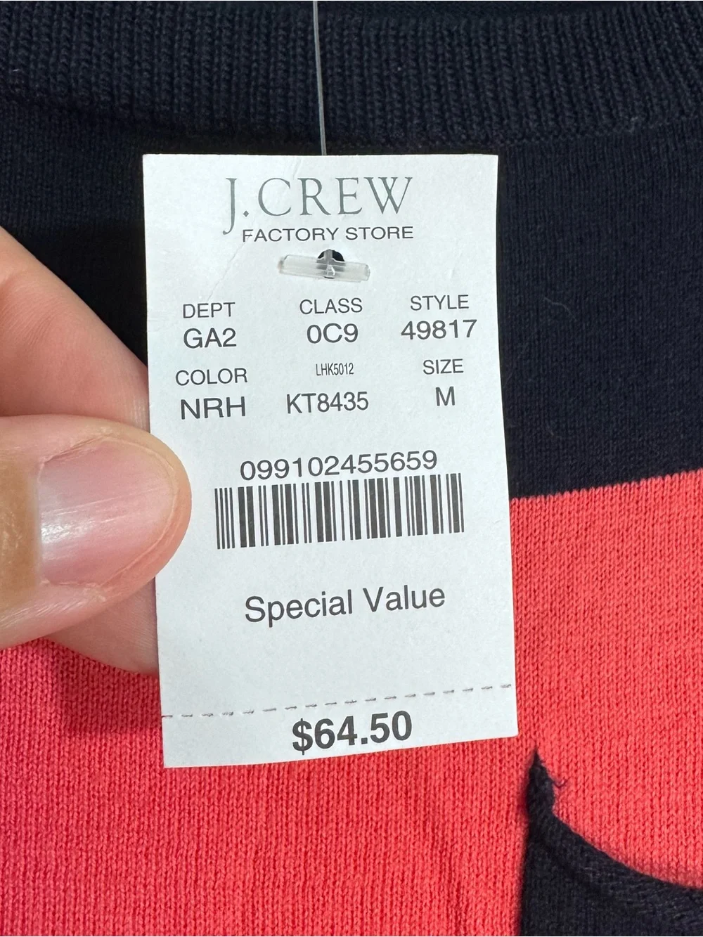 J.Crew Factory Breton Stripe Cotton Sweater Women’s Medium Coastal Preppy Pocket